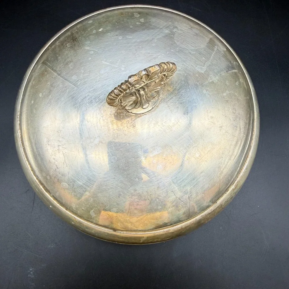 Vintage Silver Plated Covered Serving Dish Bowl 7.5 Inch Decorative Tableware Se